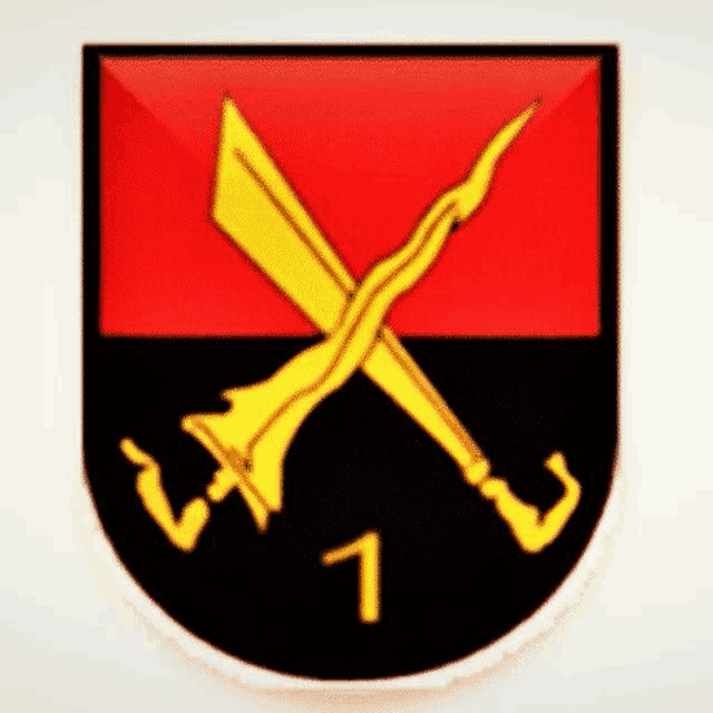 a shield with two crossed swords and the number one