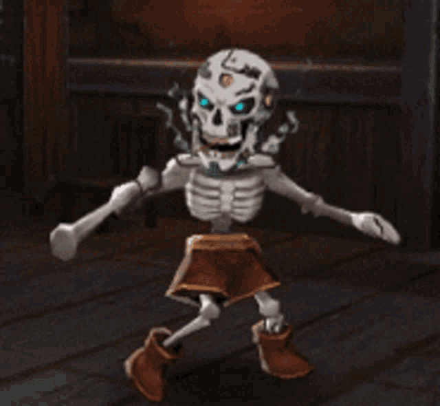 a cartoon skeleton with a skull on his head