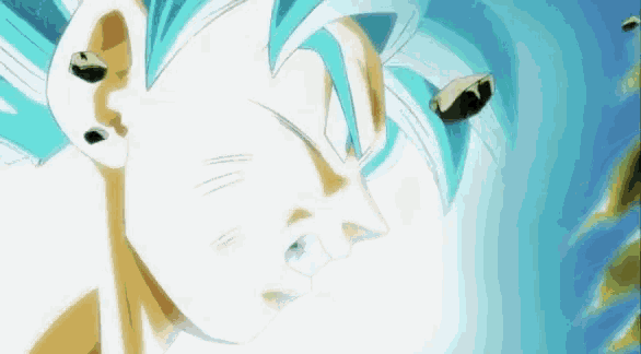 a close up of a person with blue hair in a cartoon .