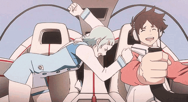 a cartoon of a man and a woman in a spaceship