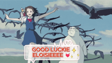 a picture of a girl and a cat with the words good luckie eloiseee on it