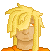 a pixel art drawing of a man with long yellow hair and a yellow shirt .