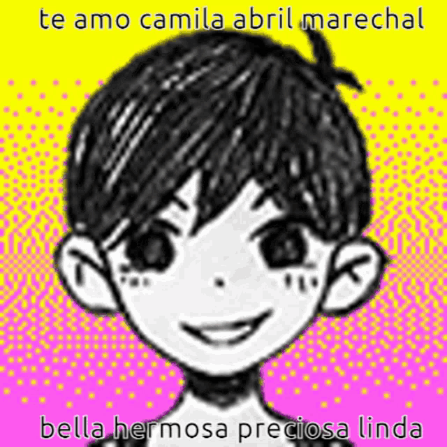 a drawing of a boy with the words te amo camila abril marechal bella hermosa preciosa linda below it