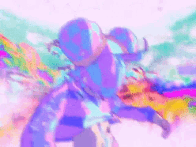 a colorful painting of a person with a backpack