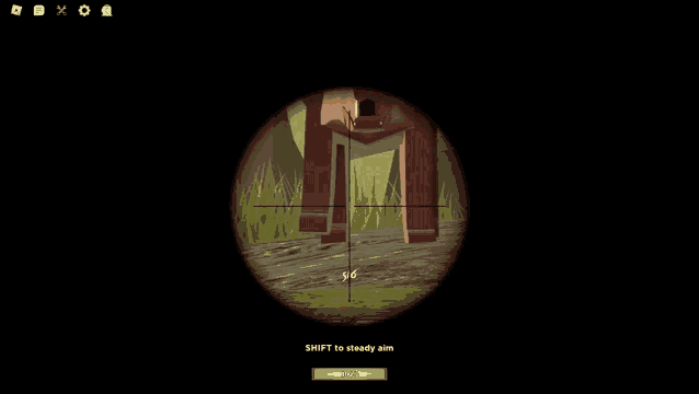 a computer screen shows a sniper scope with the words " shift to steady aim " at the bottom