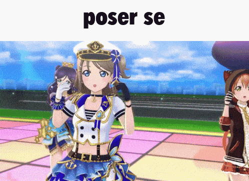 a group of anime girls standing next to each other with the words " poser se " written above them