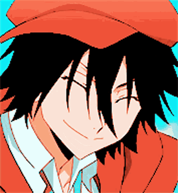 a close up of a man wearing a red hat and smiling