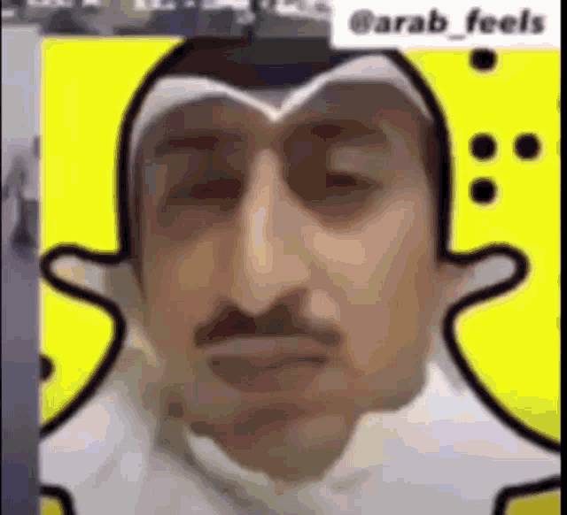 a close up of a man 's face with a mustache and a snapchat filter .