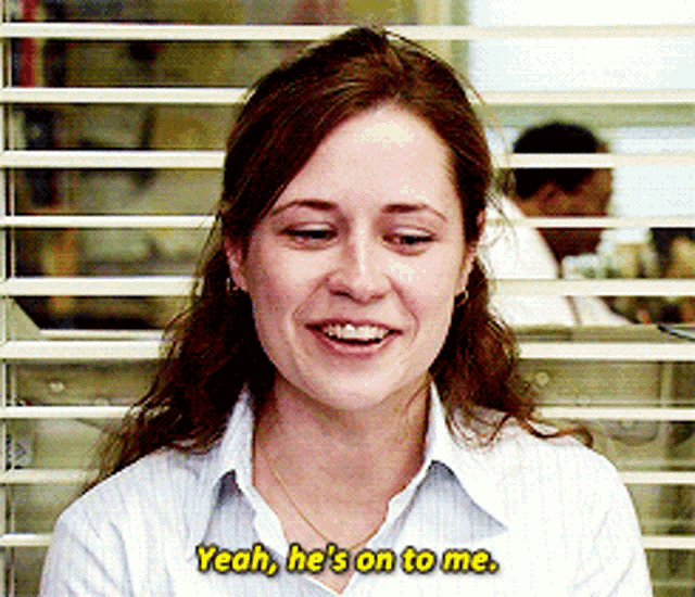 The Office Pam Beesly GIF - The Office Pam Beesly Yeah Hes On To Me GIFs