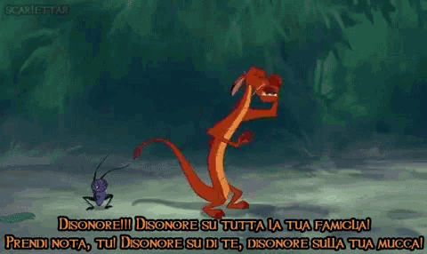 a cartoon of a dragon standing next to a bug with the caption disonore !!!