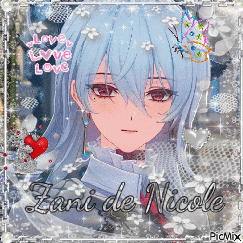 a picture of a girl with blue hair and the name zani de nicole on it