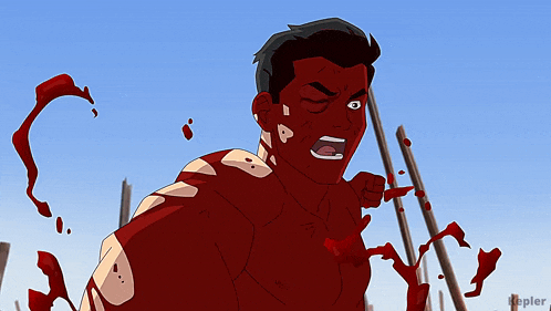 a cartoon of a man with blood coming out of his chest and the word kepler in the corner