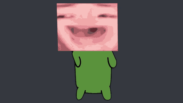 a green frog with a picture of a person 's face on it 's head