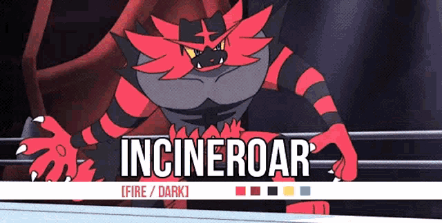 a cartoon character with the name incineroar written on it