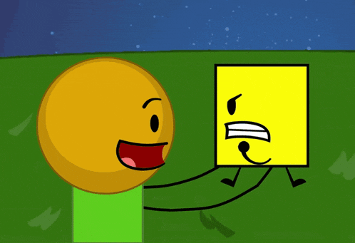 a cartoon character is holding a yellow square with a face on it