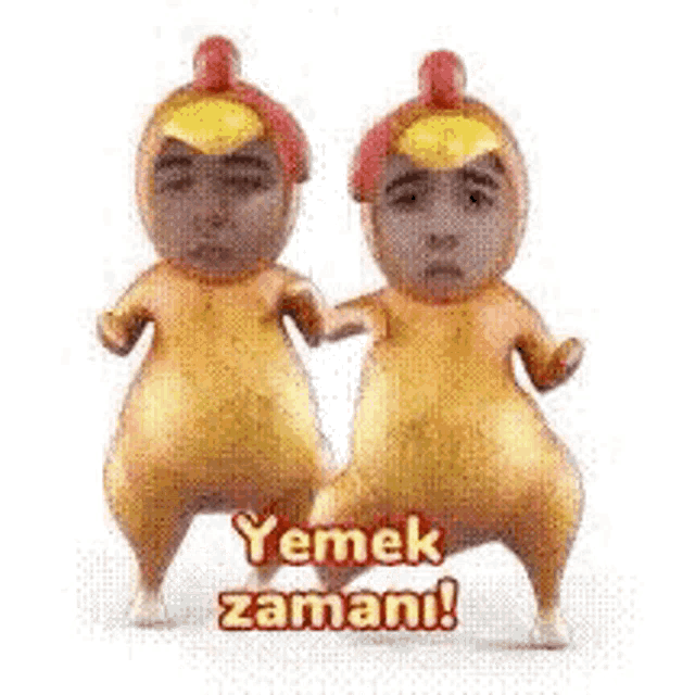 two chickens are dancing together in a cartoon .
