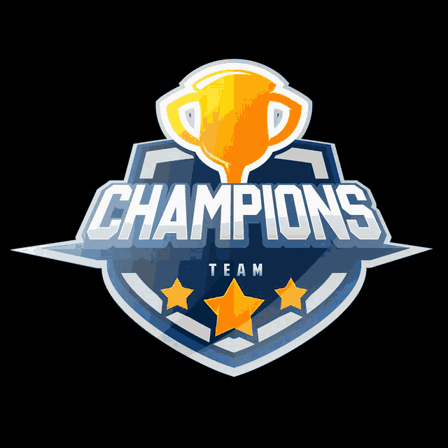a champions team logo with a trophy and stars