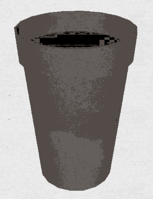 a gray cup with a brown liquid in it on a white background