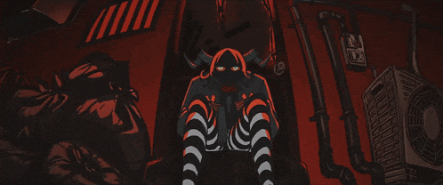 a drawing of a demon with horns and striped pants