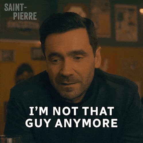 a man says i 'm not that guy anymore on a screen