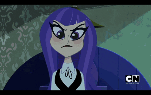 a cartoon of a girl with purple hair and the cn logo