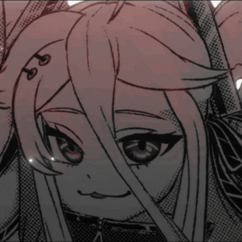 a black and white drawing of a girl with a triangle on her ear
