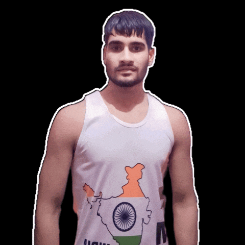 a man wearing a white tank top with a map of india