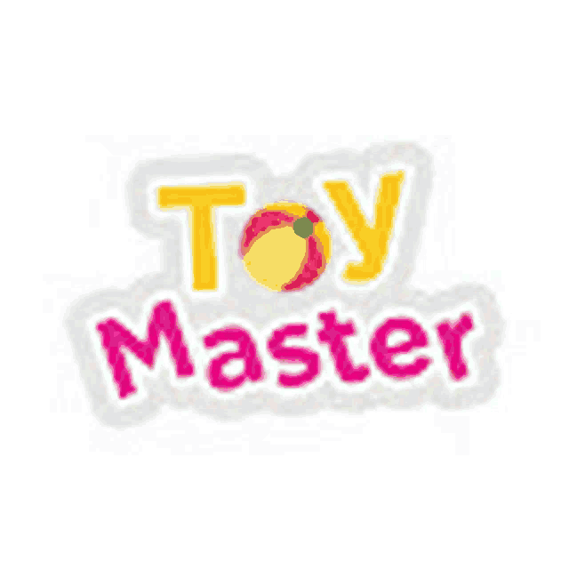 the logo for toy master is a sticker with an orange on it .