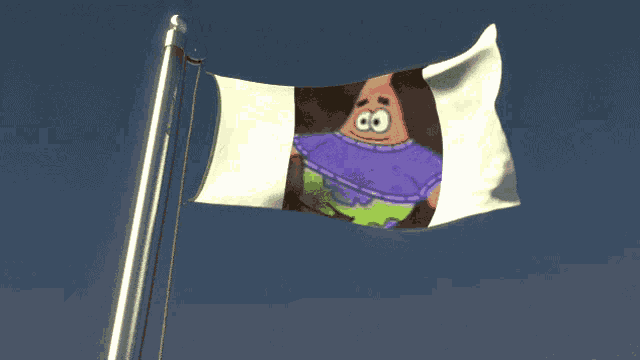 a white flag with a picture of patrick spongebob on it