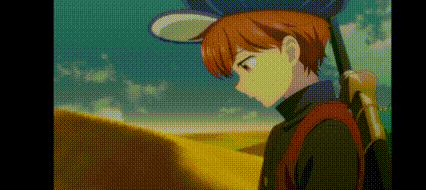 a young boy with red hair is holding a magnifying glass and a backpack .
