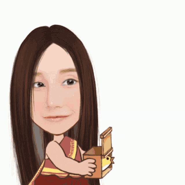 a cartoon of a woman holding a cardboard box with a bird in it