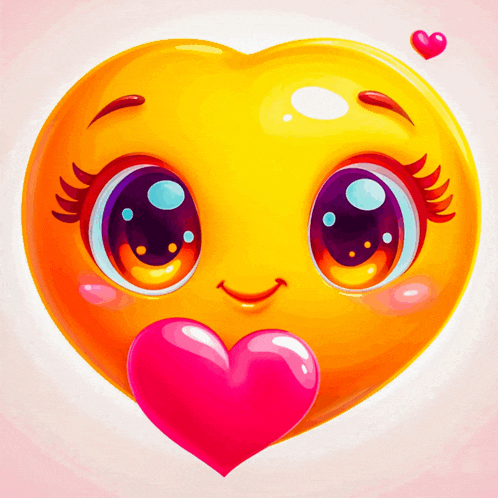 a heart shaped smiley face with a pink heart in front of its mouth