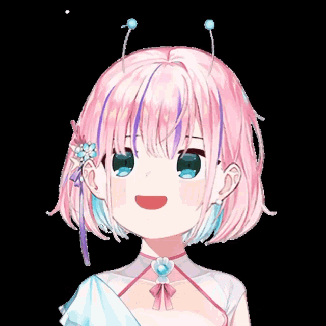 a little girl with pink hair and blue eyes