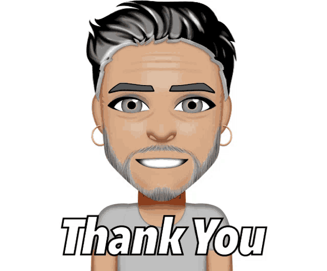 a cartoon man with a beard and hoop earrings says thank you