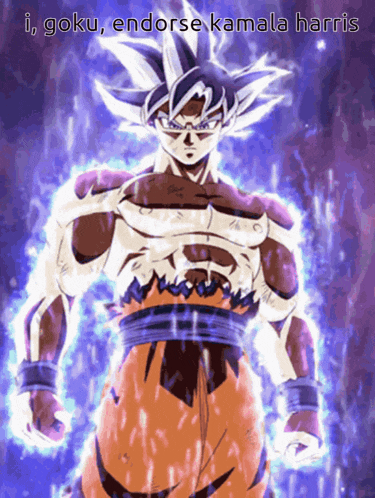 a picture of a cartoon character with the words i goku endorse kamala harris