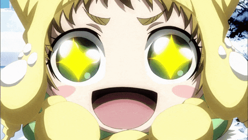 a girl with a star in her eyes is smiling