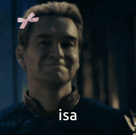 a man with a pink bow in his hair has the word isa above his mouth