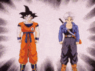 a cartoon of goku and trunks from dragon ball z