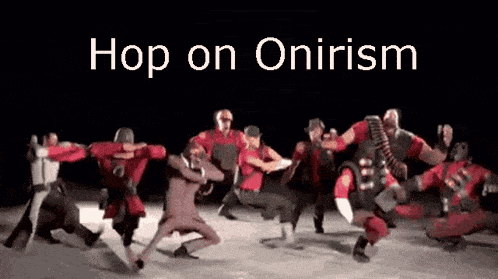 a group of soldiers are dancing in a circle with the words hop on oniism written in the background .