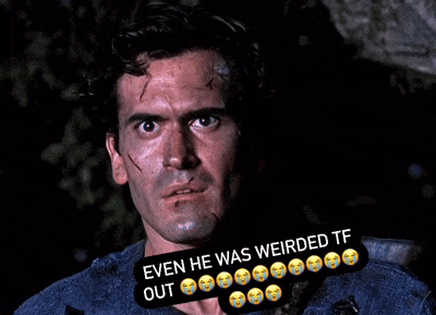 a man with a sticker that says even he was weirded tf out