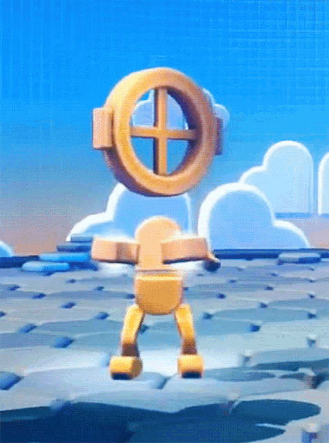 a cartoon character with a circle on top of it 's head