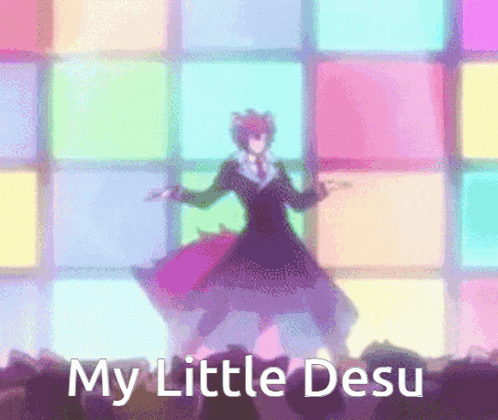 a blurred image of a person dancing with the words my little desu below them