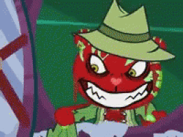 a cartoon character wearing a hat and a scarf is smiling