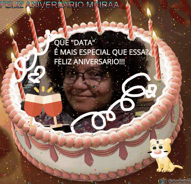 a birthday cake with a picture of a woman and the words " feliz aniversario mairaa "