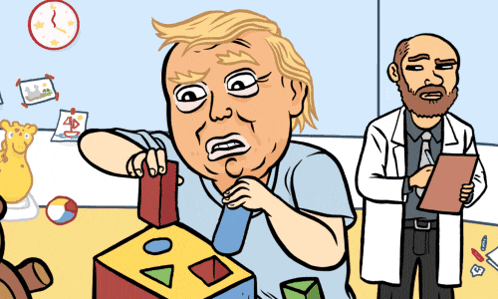a cartoon of donald trump playing with a toy