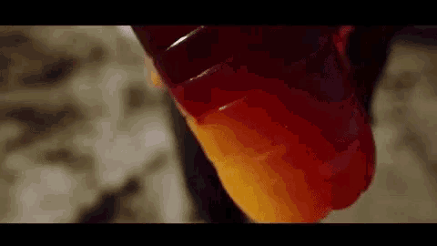 a close up of a red and orange gummy worm on a table .