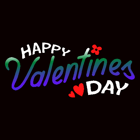 a happy valentine 's day sign with hearts and flowers on a black background