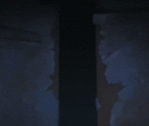 a person is standing in a dark room looking out a window