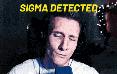 a man wearing headphones and a microphone with the words sigma detected below him