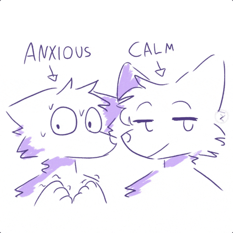 a drawing of a cat with the words anxious and calm written below it